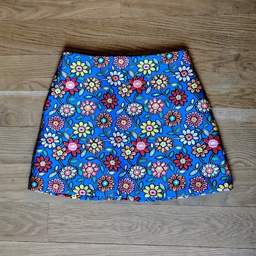 Alice and Olivia Blue Floral Embroidered Skirt